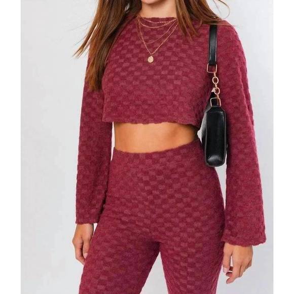 NEW LE LIS checkered crop top in burgundy - Picture 1 of 2